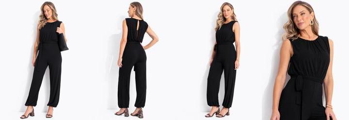 Macac�o Aladim Preto em Malha Crepe de Viscose