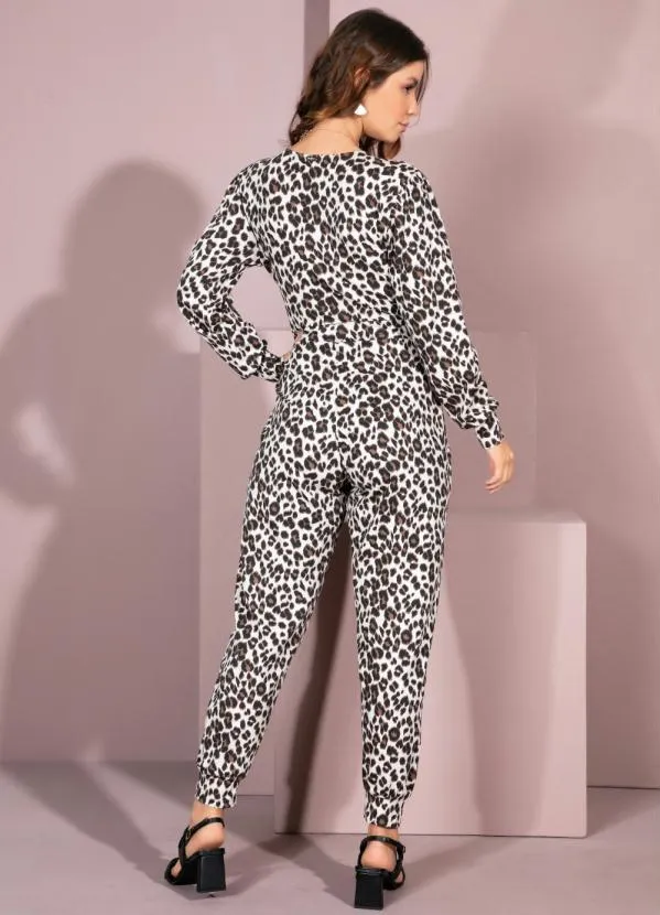 Queima Estoque - Macacão Animal Print Decote Transpassado e Faixa 2