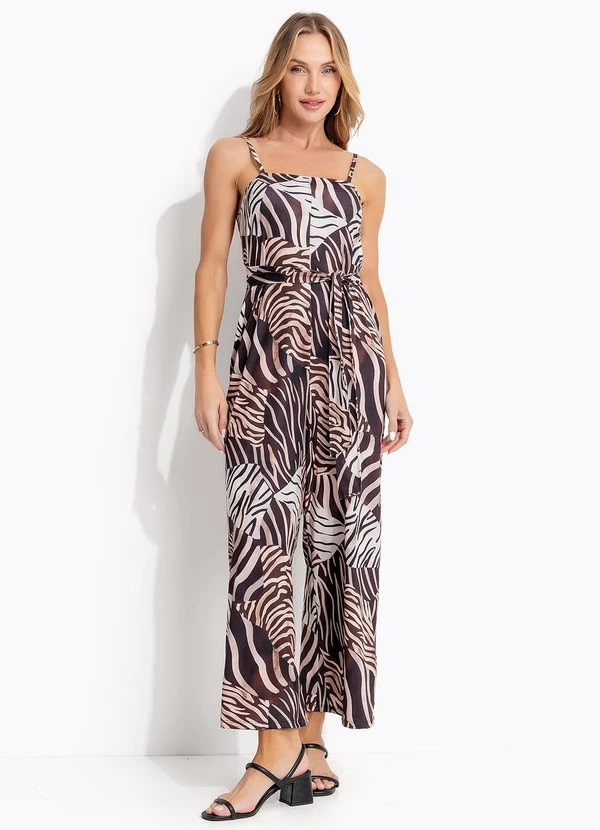 Quintess - Macacão Pantacourt Animal Print em Malha Fria com Alças Reguláveis 3