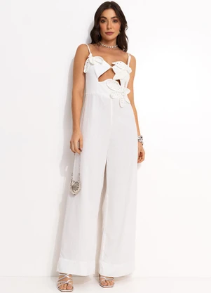 Farm - Macacão Artesanal Viscolinho Off White - FARM