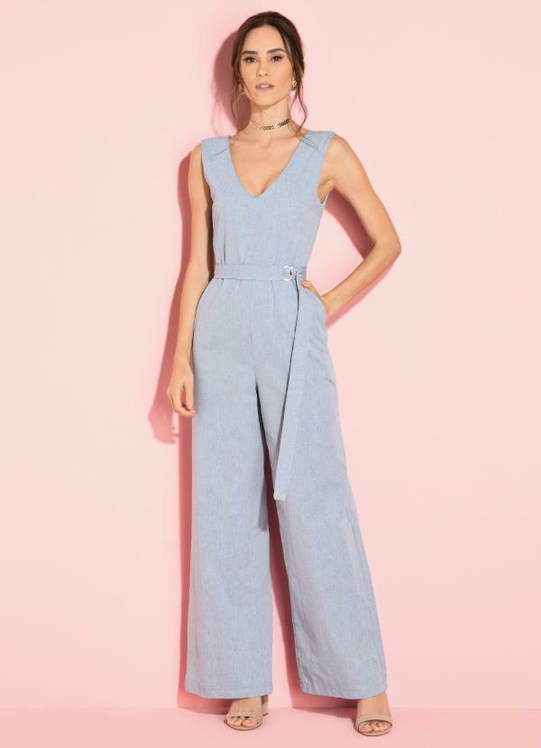 Quintess - Macacão Azul com Decote V