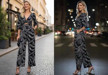 Macac�o Azul em Crepe Plano Sarjado