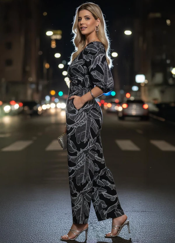 Quintess - Macacão Azul em Crepe Plano Sarjado 2