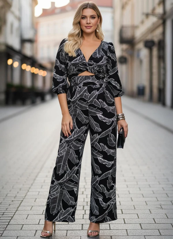 Quintess - Macacão Azul em Crepe Plano Sarjado 3