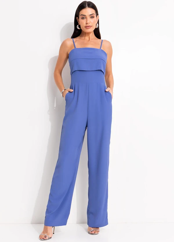 Quintess - Macacão Azul em Crepe Plano