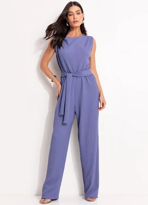 Quintess - Macacão Azul em Malha Texturizada - QUINTESS