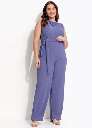 Quintess - Macacão Azul em Malha Texturizada - QUINTESS