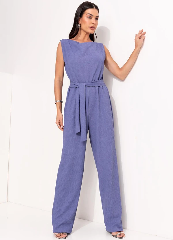 Quintess - Macacão Azul em Malha Texturizada 8