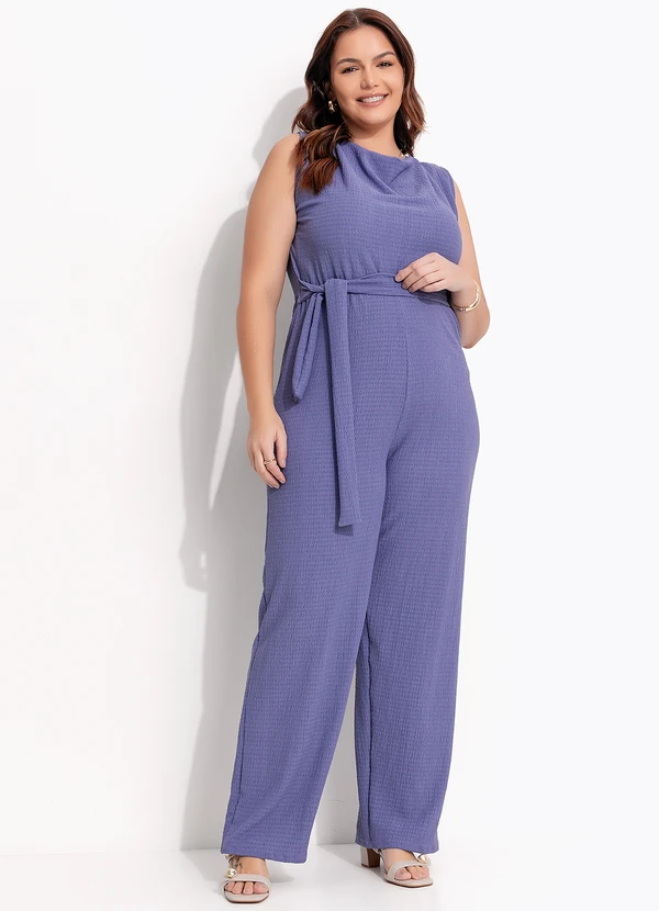 Quintess - Macacão Azul em Malha Texturizada 5