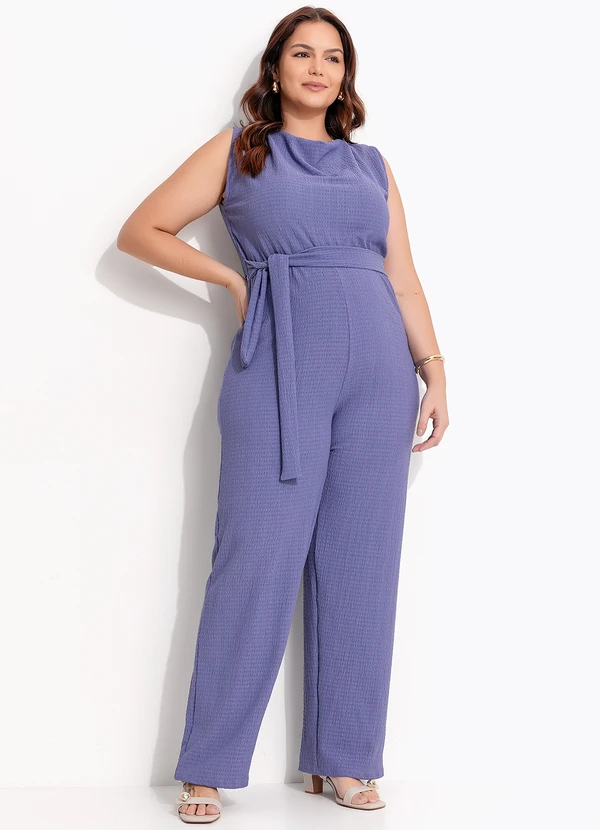 Quintess - Macacão Azul em Malha Texturizada 2