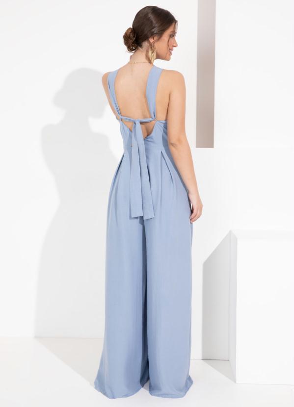 Quintess - Macacão Azul em Tecido Plano com Decote Torcido 3