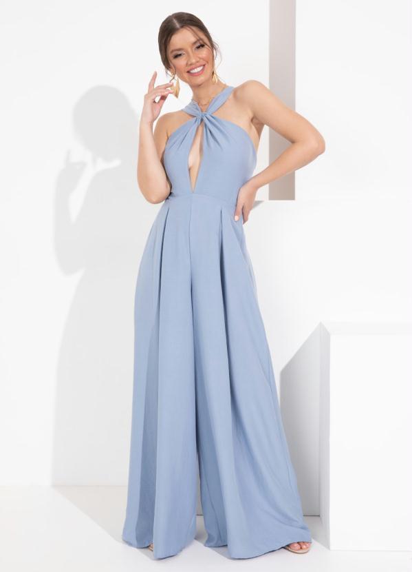 Quintess - Macacão Azul em Tecido Plano com Decote Torcido 4