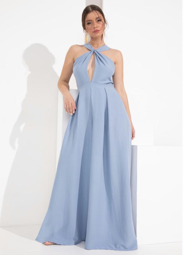 Quintess - Macacão Azul em Tecido Plano com Decote Torcido 5