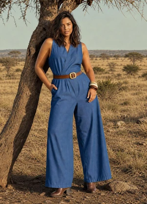 Quintess - Macacão Azul Escuro em Jeans - QUINTESS