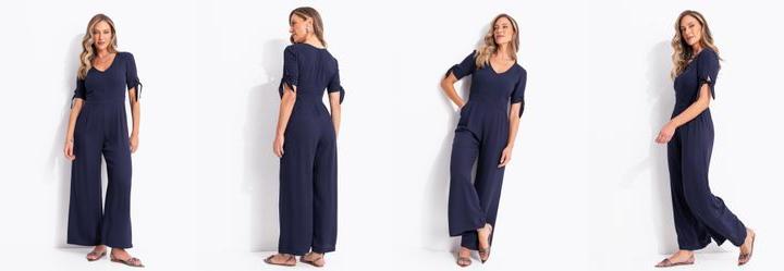 Macac�o Azul Escuro em Viscose Sarjada
