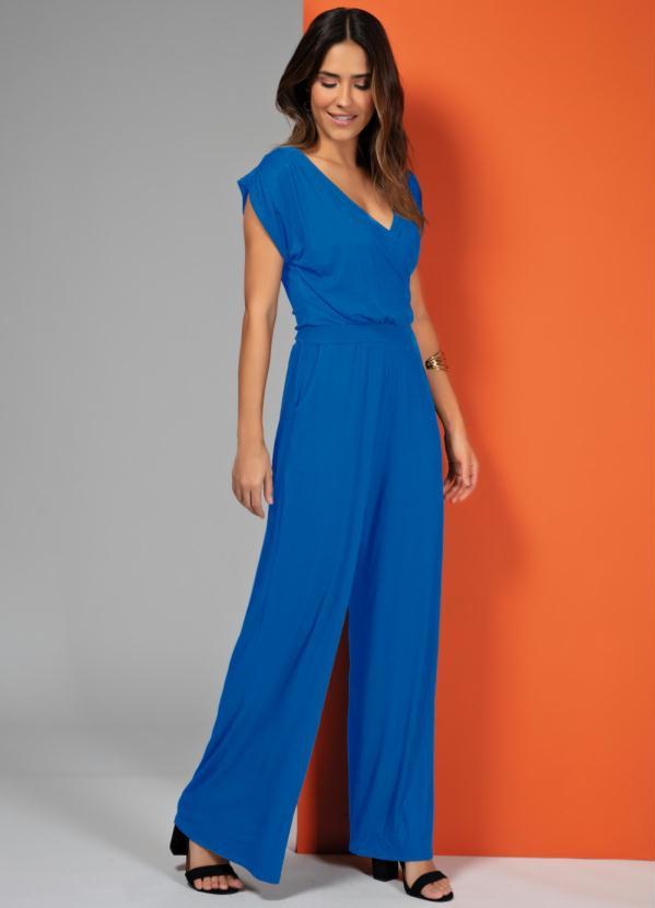 Quintess - Macacão Azul Longo com Bolsos e Faixa 2