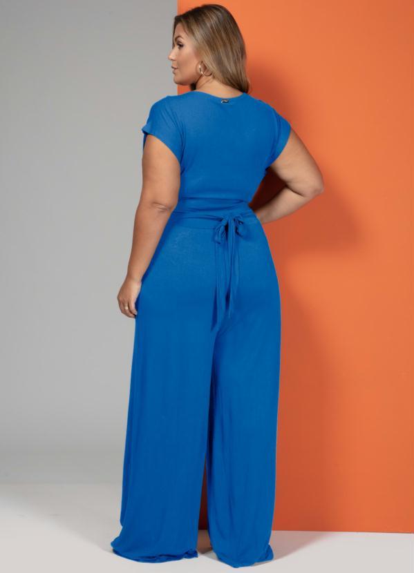 Quintess - Macacão Azul Longo com Bolsos e Faixa 5