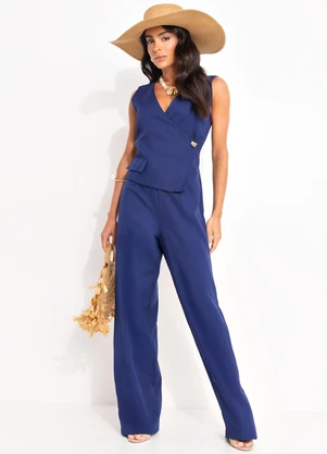 Quintess - Macacão Azul Marinho em Alfaiataria - QUINTESS