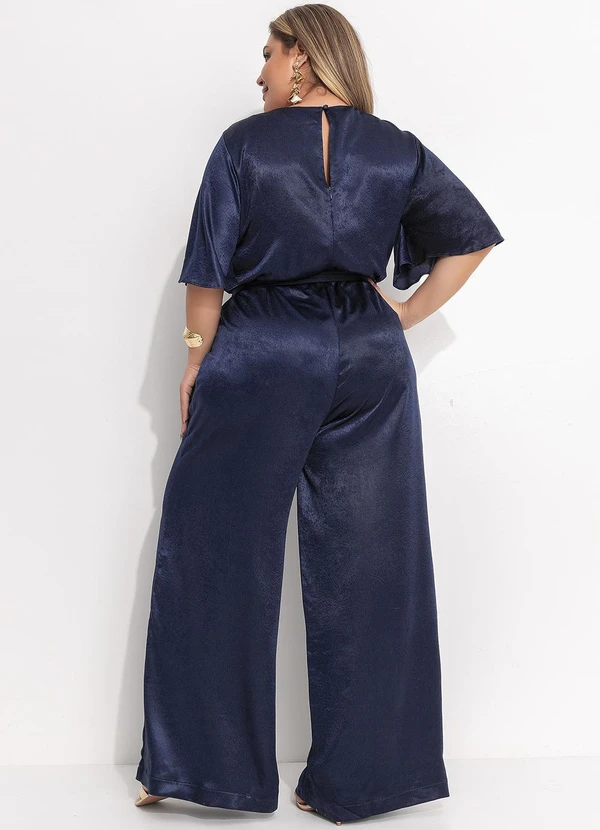 Quintess - Macacão Azul Marinho em Crepe Plano Aveludado 11