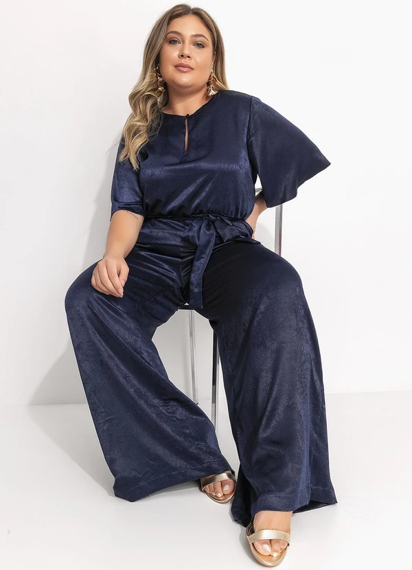 Quintess - Macacão Azul Marinho em Crepe Plano Aveludado 12