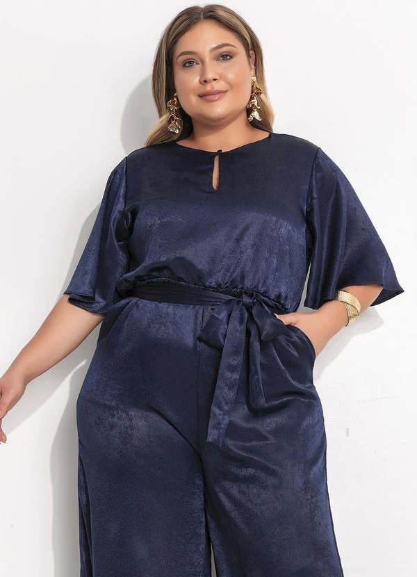 Quintess - Macacão Azul Marinho em Crepe Plano Aveludado 13