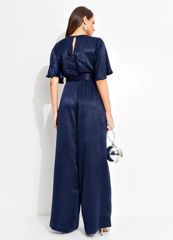 Quintess - Macacão Azul Marinho em Crepe Plano Aveludado 2