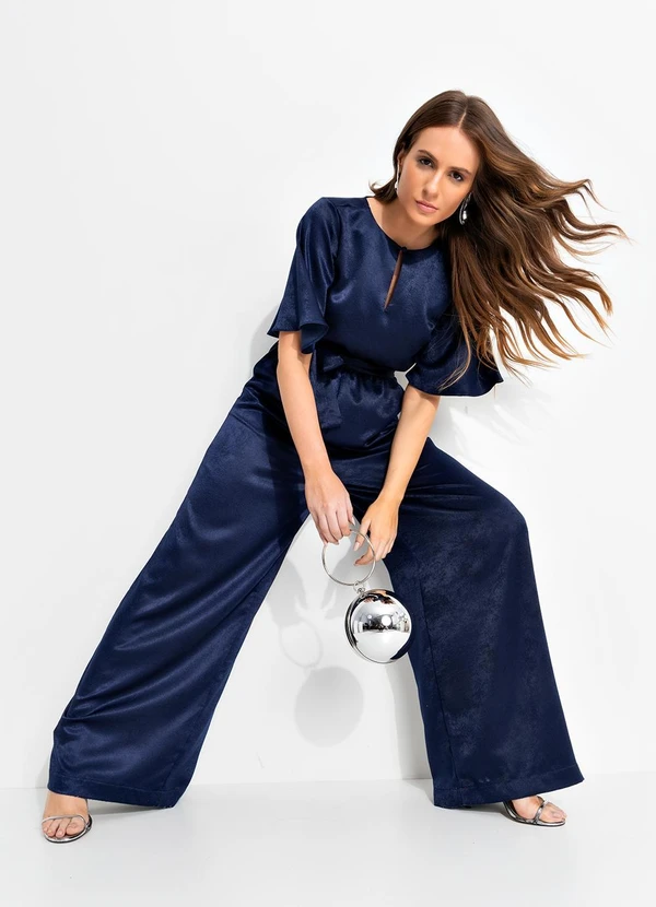 Quintess - Macacão Azul Marinho em Crepe Plano Aveludado 9