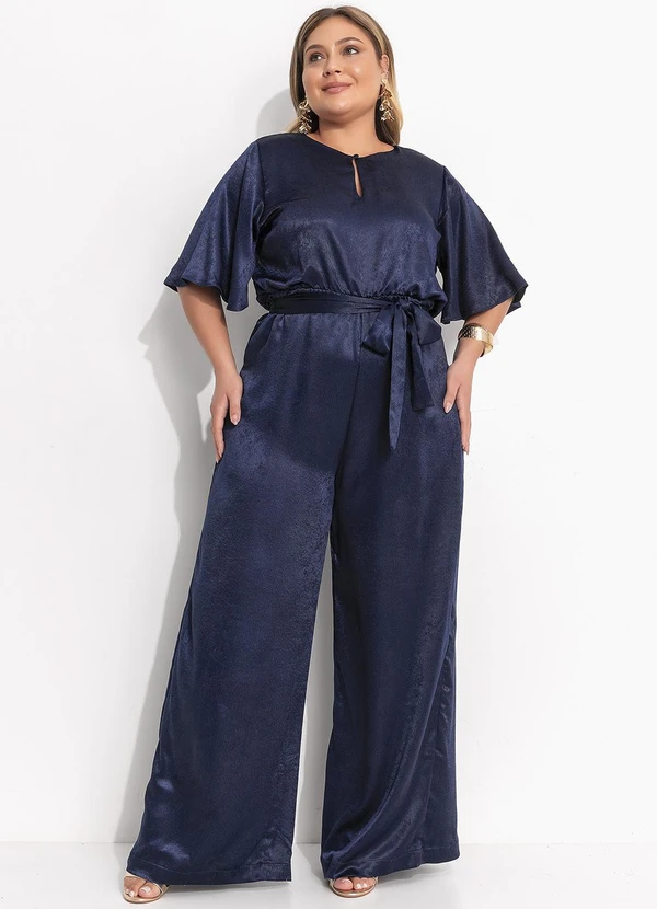 Quintess - Macacão Azul Marinho em Crepe Plano Aveludado 10