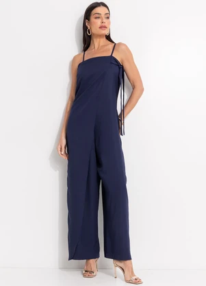 Quintess - Macacão Azul Marinho em Crepe Plano - QUINTESS