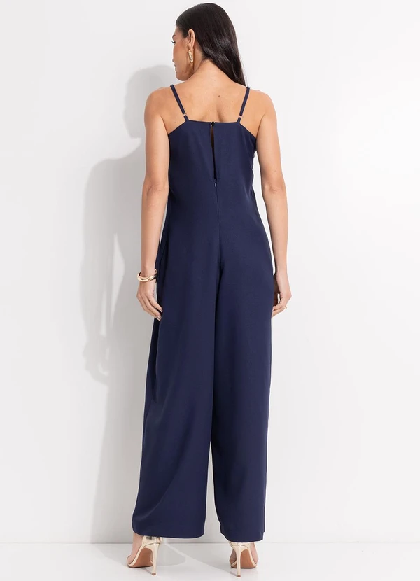 Quintess - Macacão Azul Marinho em Crepe Plano 5