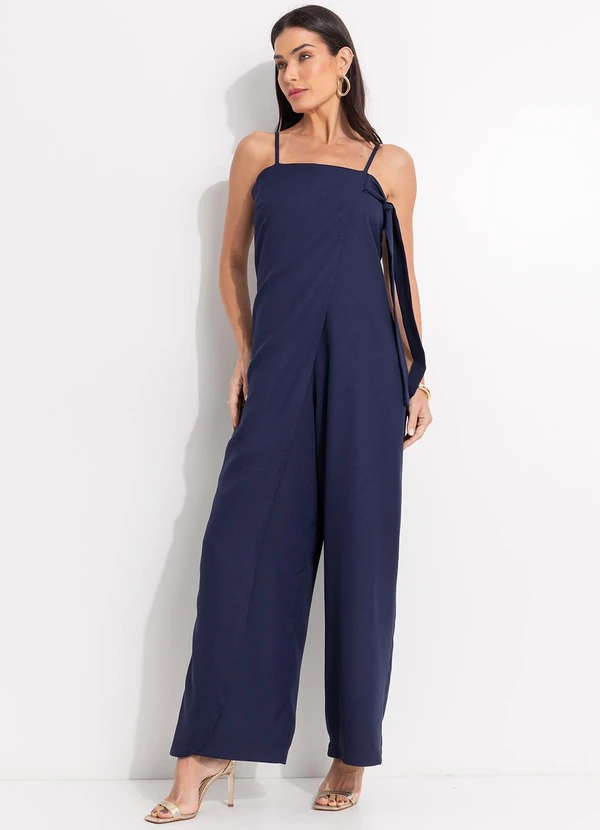 Quintess - Macacão Azul Marinho em Crepe Plano 3