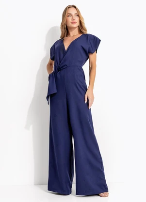 Quintess - Macacão Azul Marinho em Crepe Plano - QUINTESS