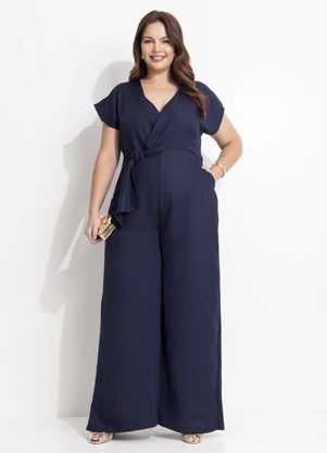 Quintess - Macacão Azul Marinho em Crepe Plano - QUINTESS