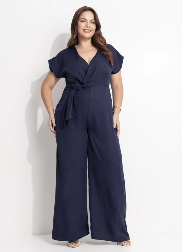 Quintess - Macacão Azul Marinho em Crepe Plano 8