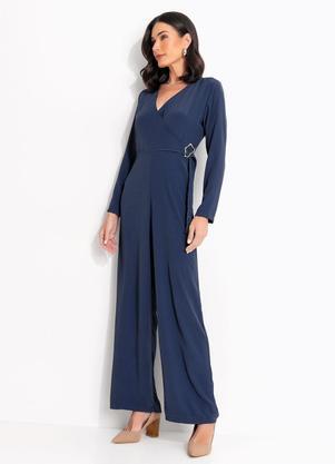 Macac�o Azul Marinho em Crepe Plano