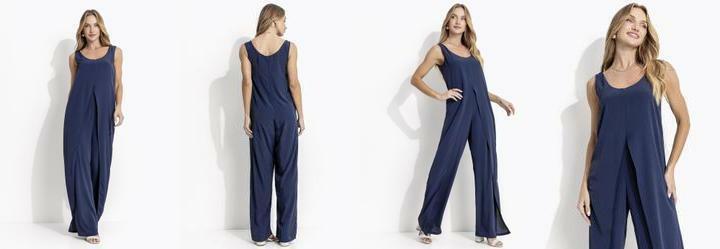 Macaco Azul Marinho em Crepe Plano