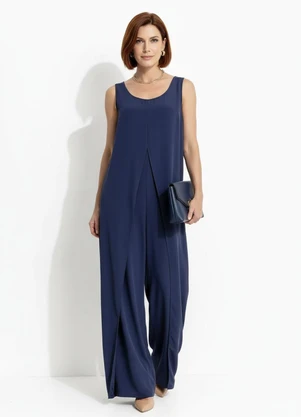 Quintess - Macacão Azul Marinho em Crepe Plano - QUINTESS