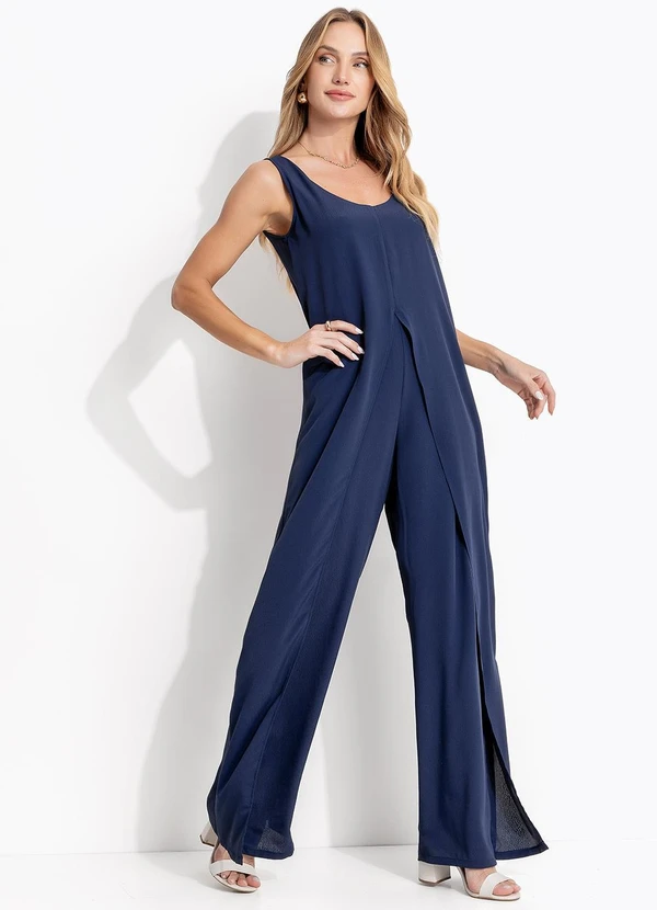 Quintess - Macacão Azul Marinho em Crepe Plano 3