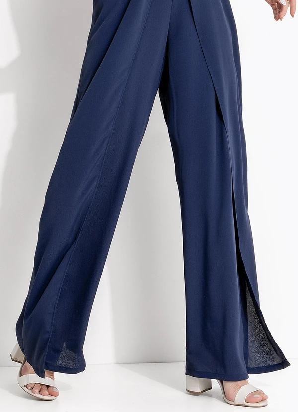 Quintess - Macacão Azul Marinho em Crepe Plano