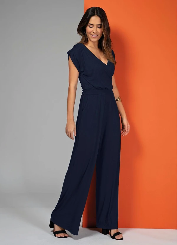 Quintess - Macacão Azul Marinho em Malha de Viscose 5