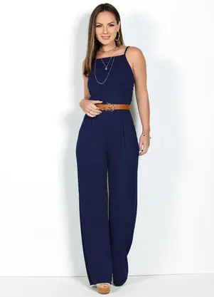 Moda Pop - Macacão Azul Marinho em Malha - MODA POP