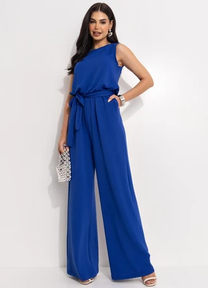 Quintess - Macacão Azul Royal em Malha Anarruga - QUINTESS