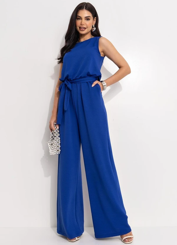 Quintess - Macacão Azul Royal em Malha Anarruga