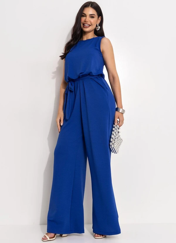 Quintess - Macacão Azul Royal em Malha Anarruga 4