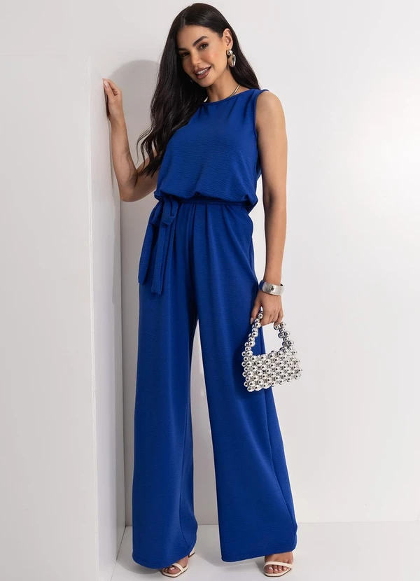 Quintess - Macacão Azul Royal em Malha Anarruga 3