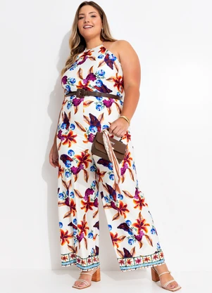 Quintess - Macacão Barrado Floral em Malha Fria - QUINTESS