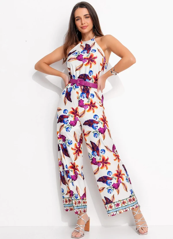 Quintess - Macacão Barrado Floral em Malha Fria 3