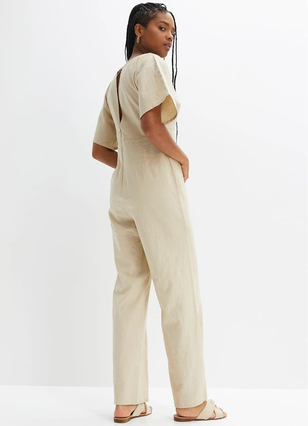 bonprix - Macacão Bege em Tecido Plano Sarjado 2