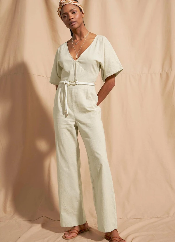 bonprix - Macacão Bege em Tecido Plano Sarjado 3