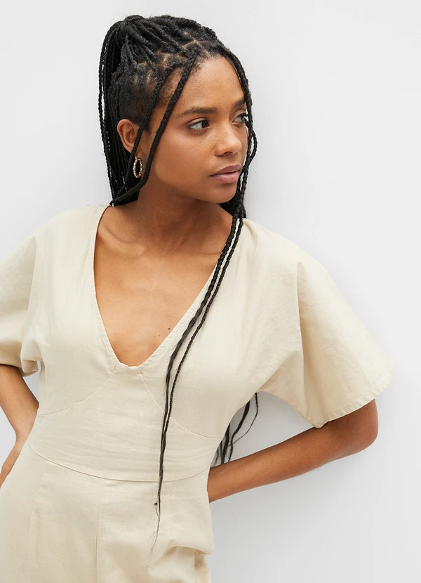 bonprix - Macacão Bege em Tecido Plano Sarjado 5